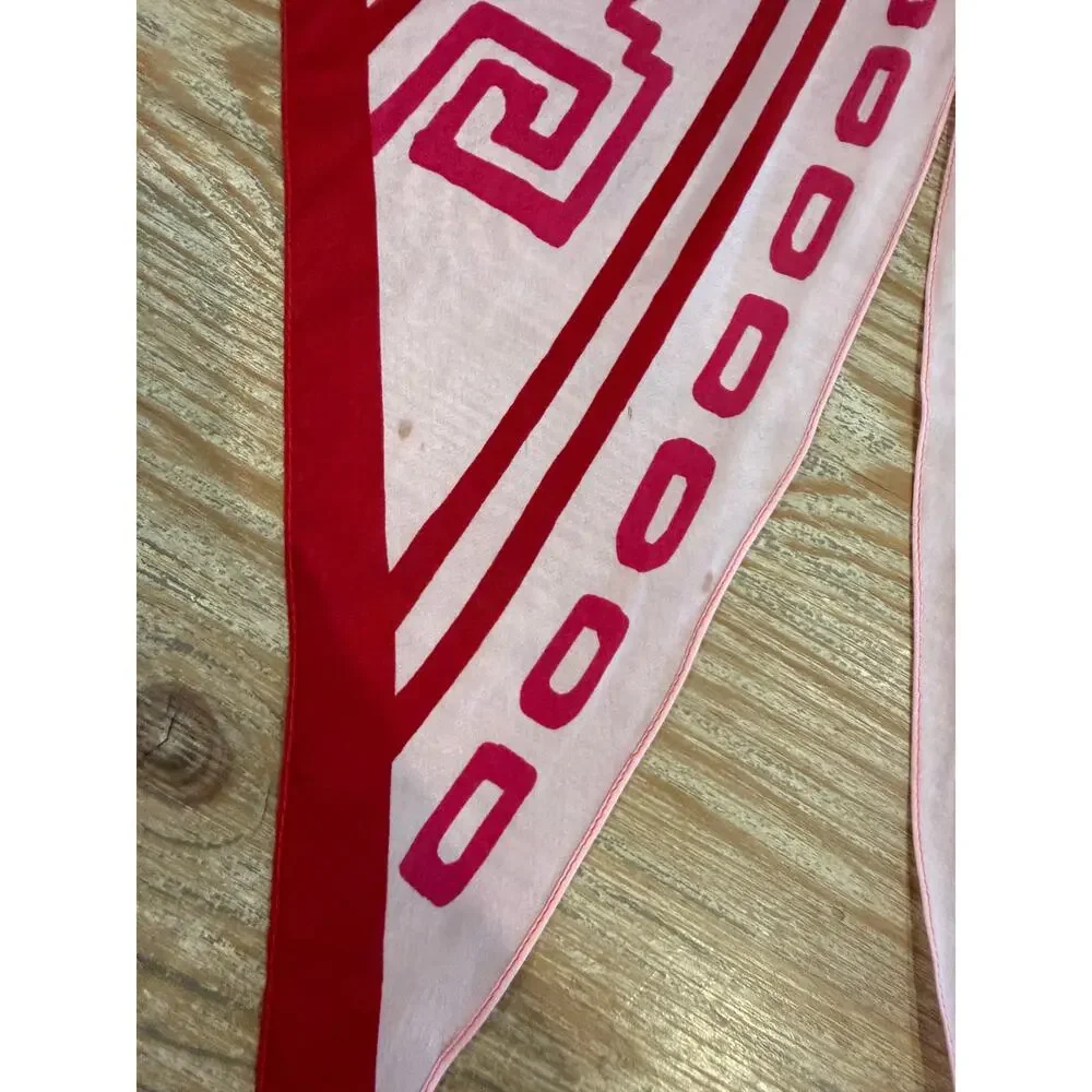 Vintage Anne Klein Silk Chiffon Skinny Neck Scarf Pink Abstract Print